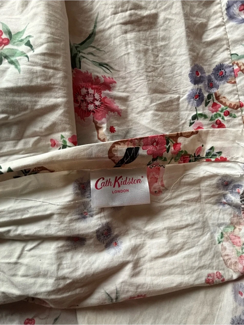 Cath Kidston Cream king duvet with Pink, Purple and Green Floral Bird Print